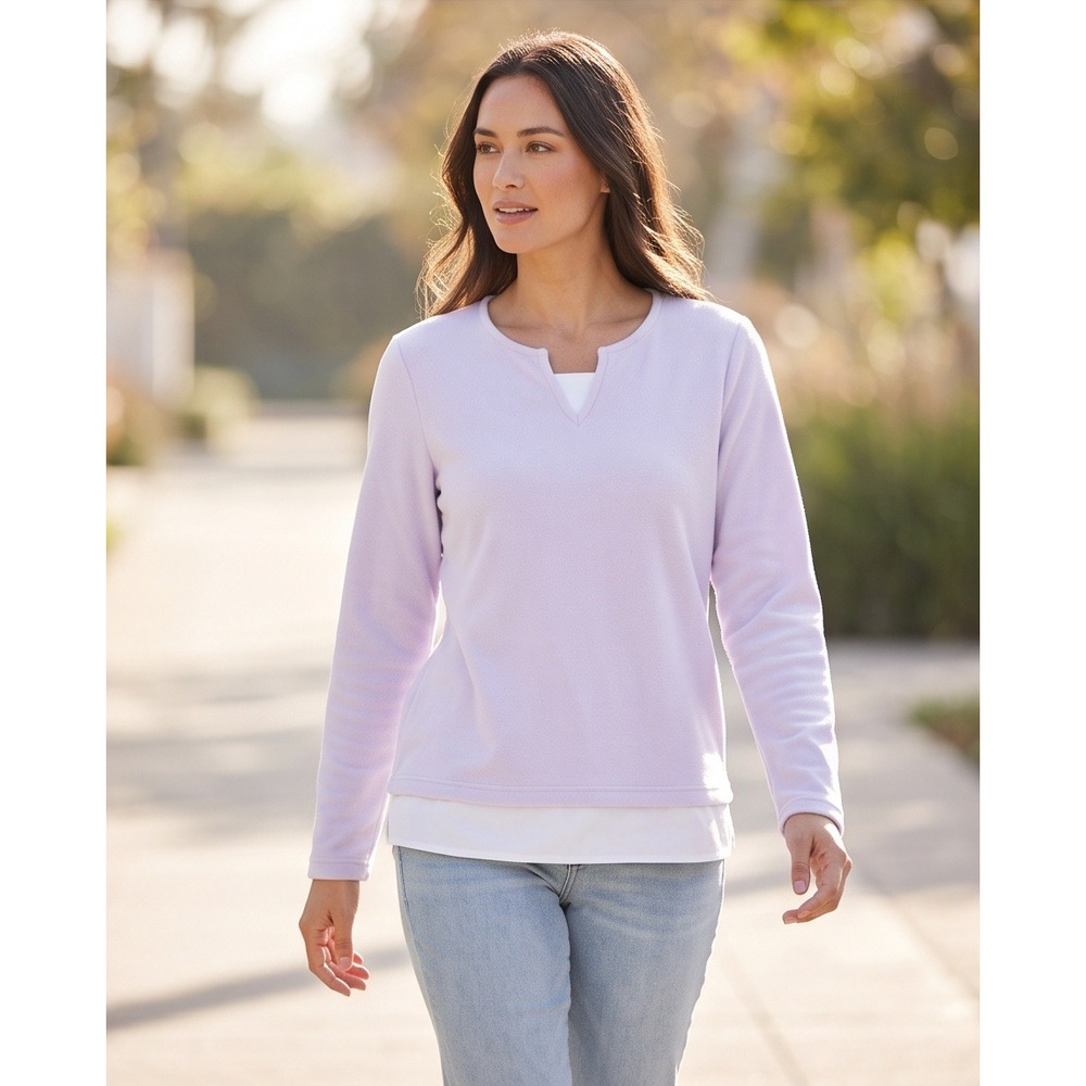 Carolyn Taylor M Lavender Fleece Pullover Top Womens Medium Pastel Vintage